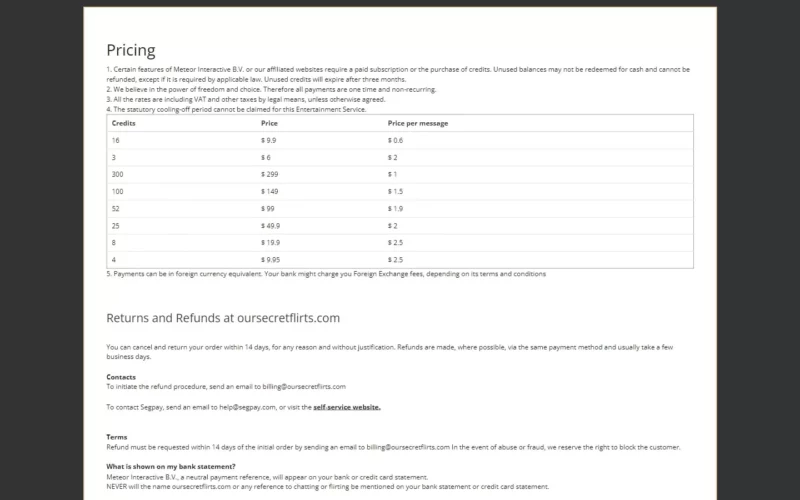 Review OurSecretFlirts.com costs