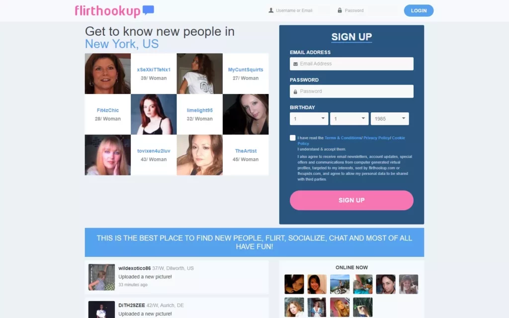 Review FlirtHookup.com landing page
