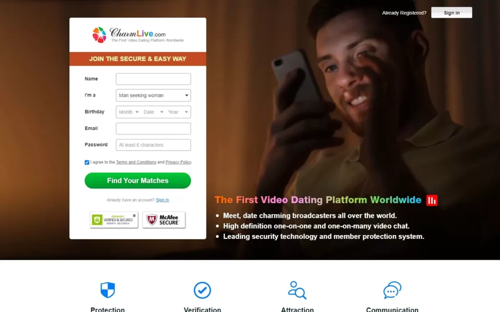 Review CharmLive.com landing page