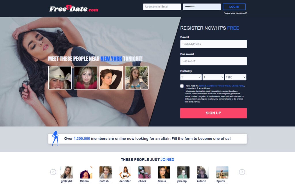 Review Free2Date.com landing page