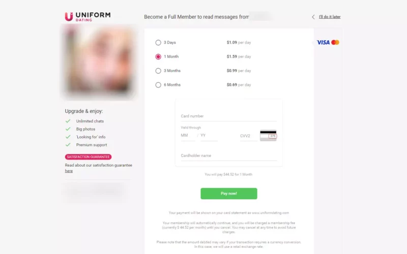 Review UniformDating.com costs