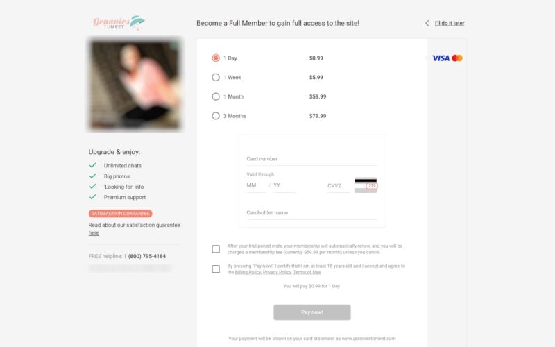 GranniesToMeet.com payment EN