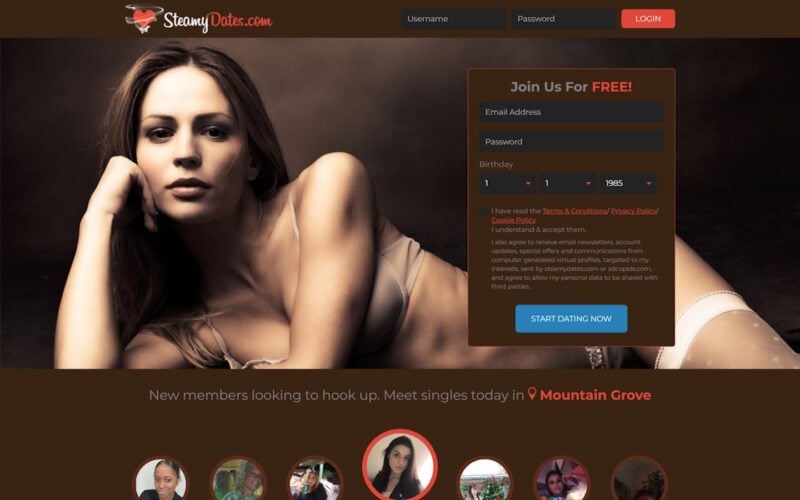 SteamyDates.com landing