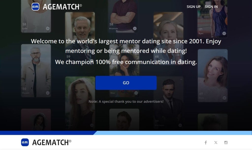 Review AgeMatch.com landing page