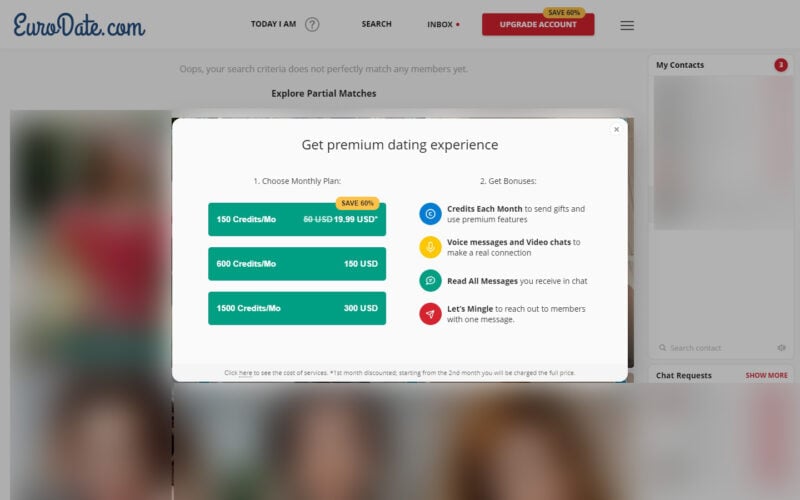 Review EuroDate.com costs