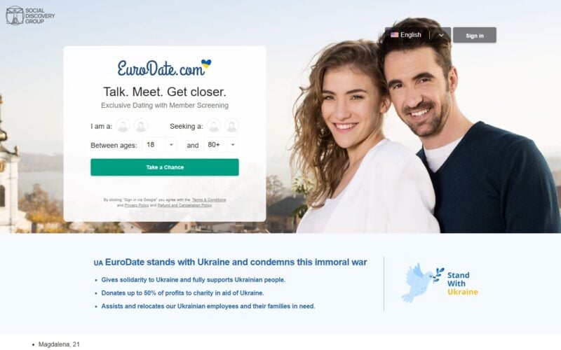 Review EuroDate.com landing page