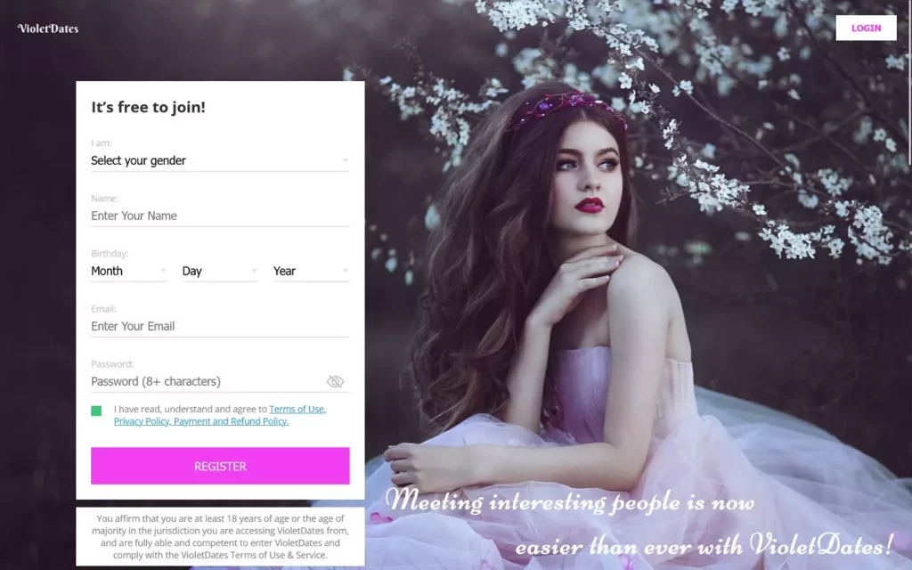 Review VioletDates.com landing page