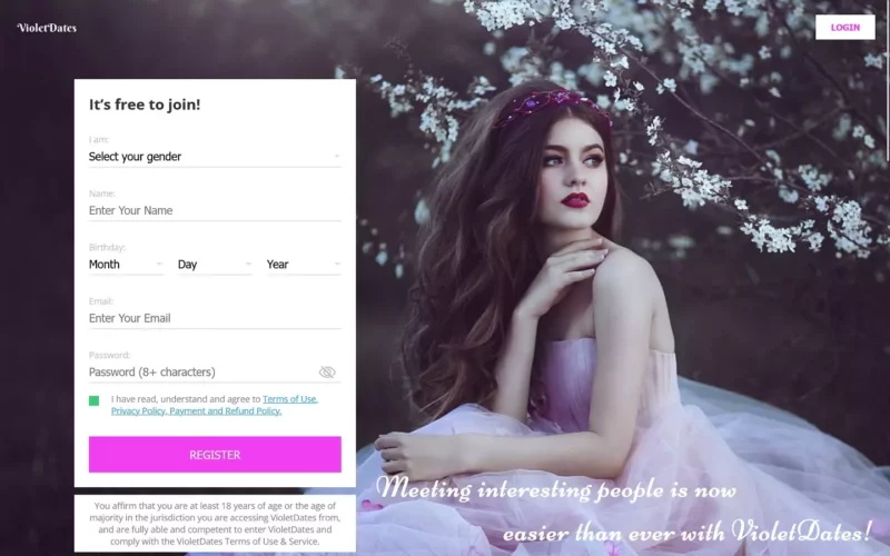 Review VioletDates.com landing page