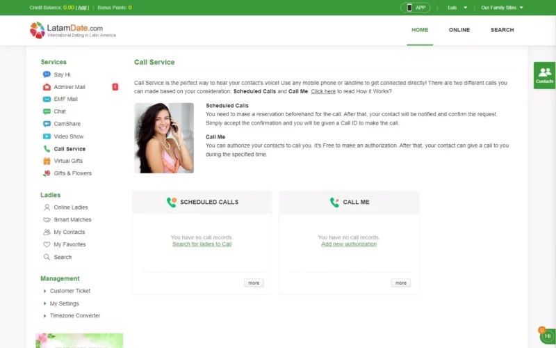 Review LatamDate.com Call Service feature