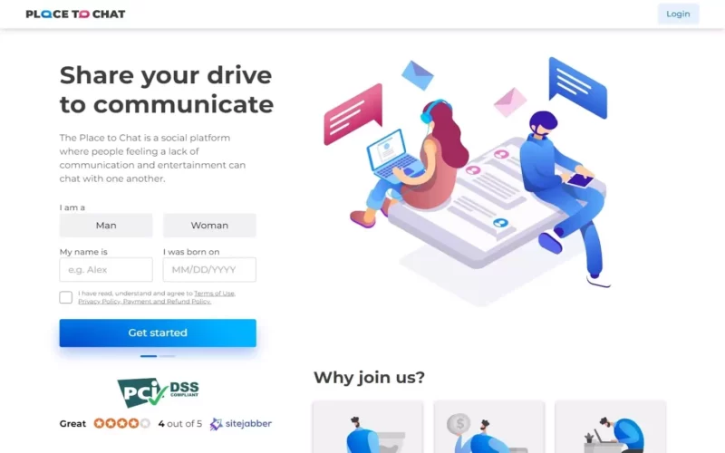 Review PlaceToChat.com landing page