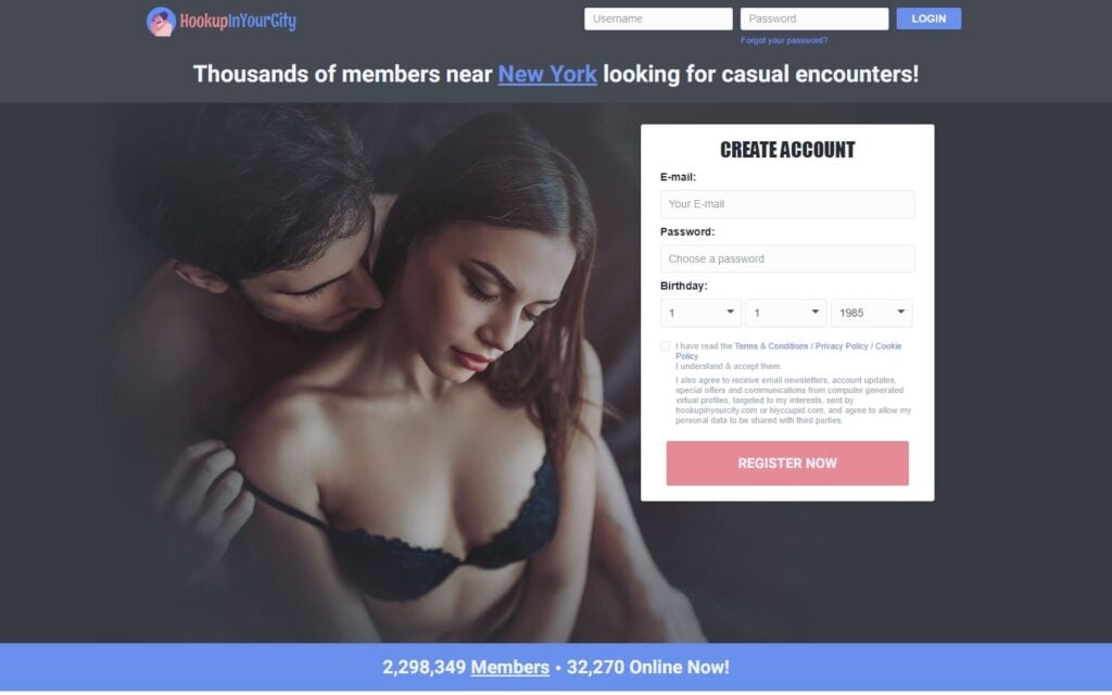Review HookupInYourCity.com landing page