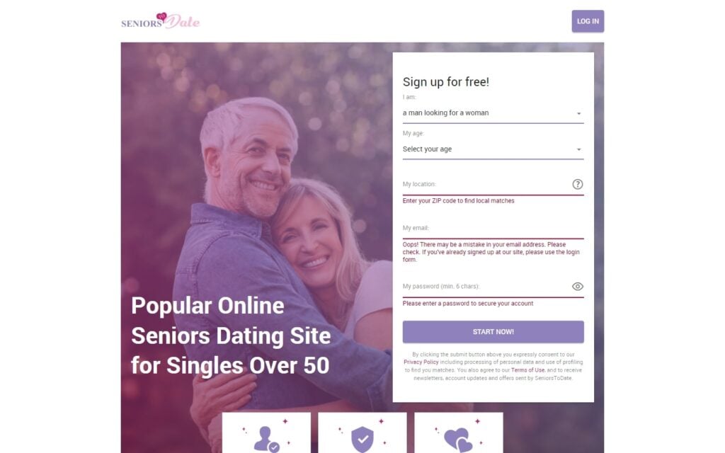 Review SeniorsToDate.com landing page