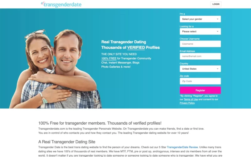 Review TransgenderDate.com landing page