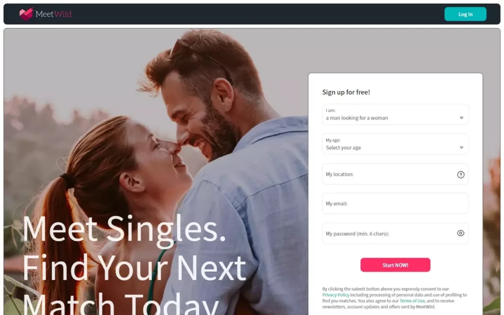 Review MeetWild.com landing page