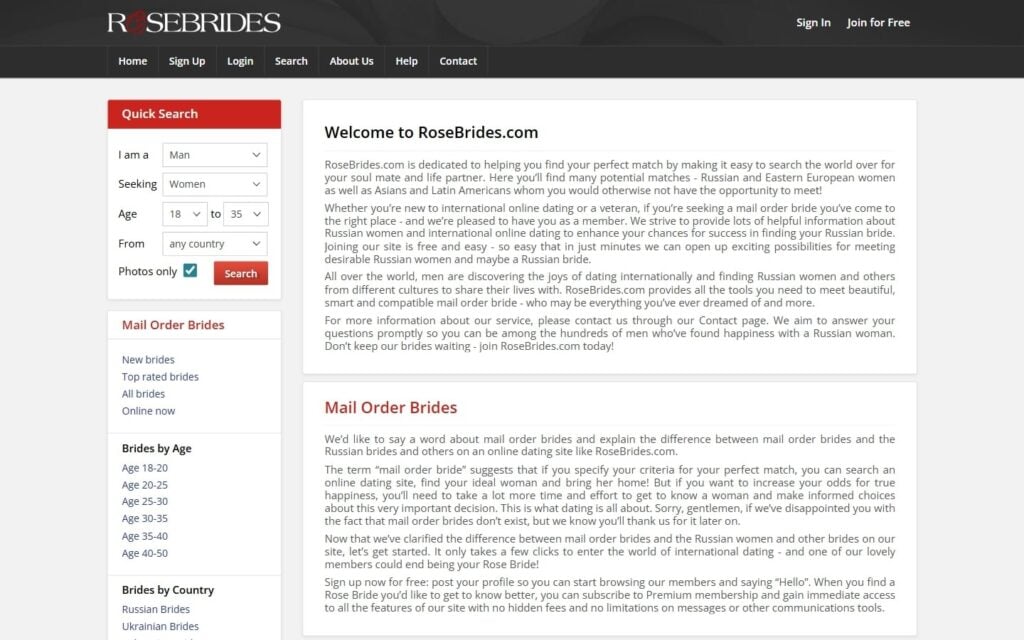 Review RoseBrides.com landing page