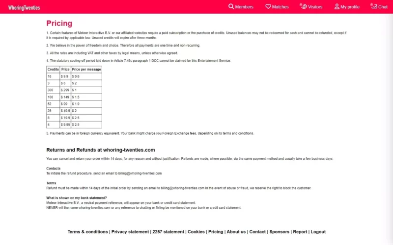 Review Whoring-Twenties.com pricing structure