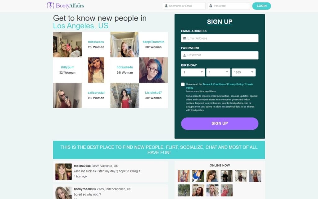 Review BootyAffairs.com landing page
