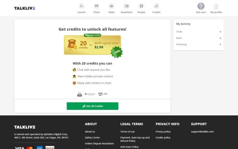 Review TalkLiv.com cost area