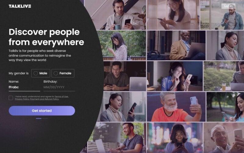 Review TalkLiv.com landing page