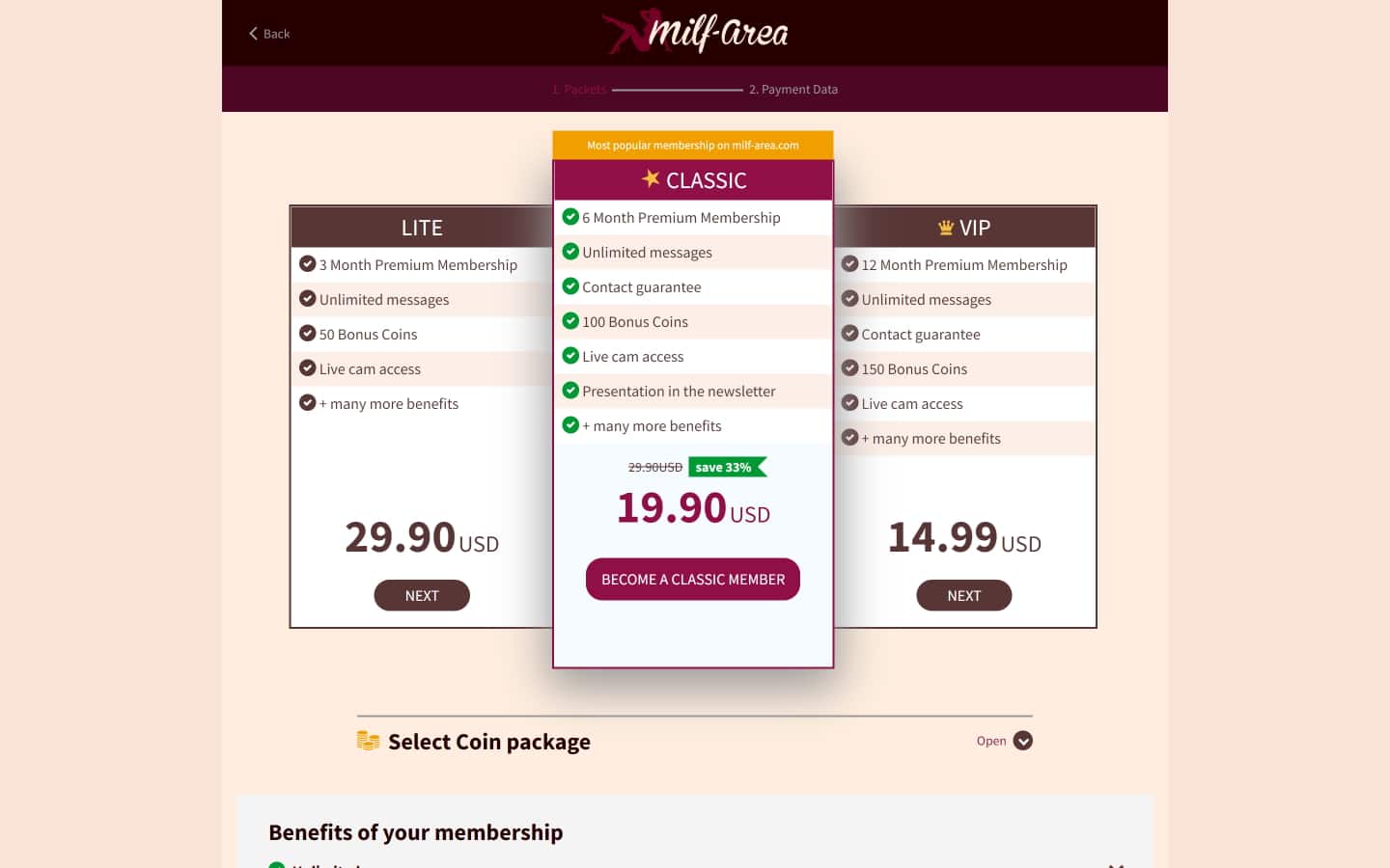 Review Milf-Area.com payment