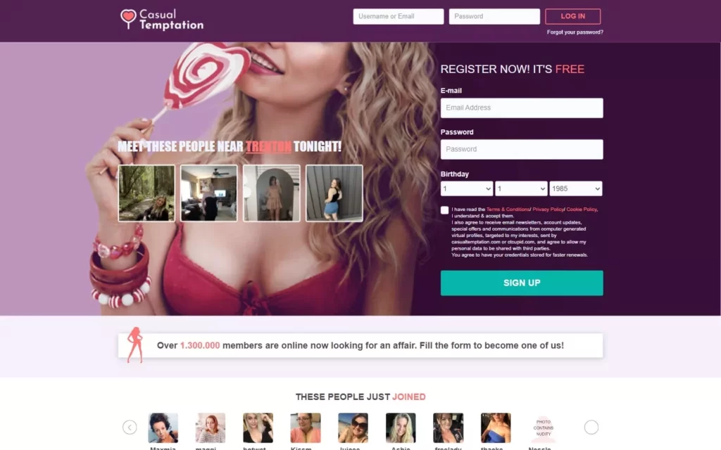 Review CasualTemptation.com landing page