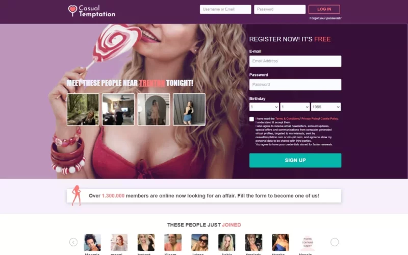 Review CasualTemptation.com landing page