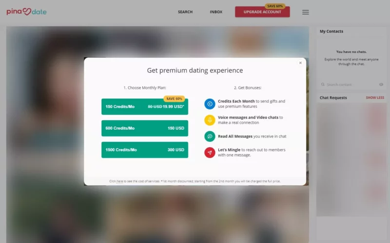 Review PinaDate.com costs