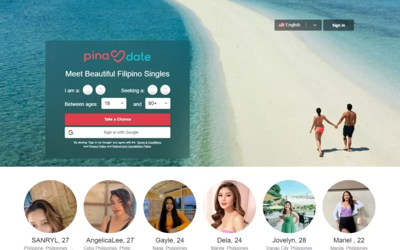 Review PinaDate.com landing page