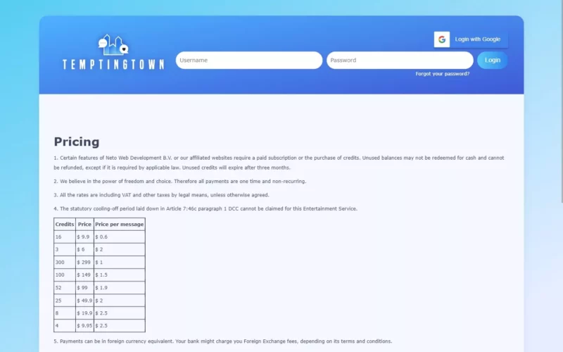 Review TemptingTown.com costs