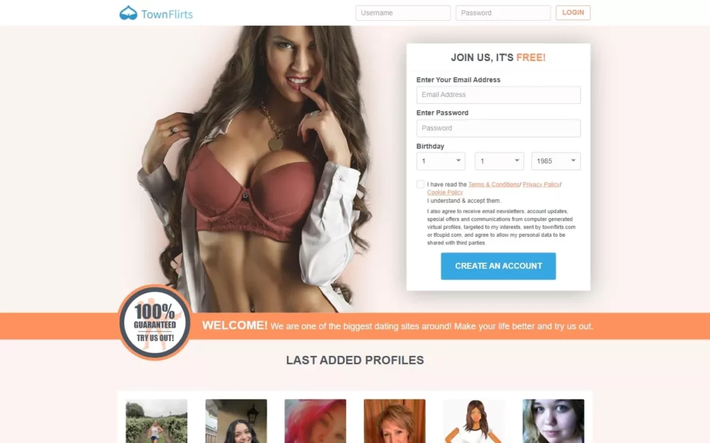 Review TownFlirts.com langing page