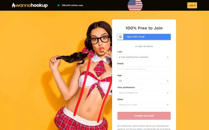 Review WannaHookup.com landing page