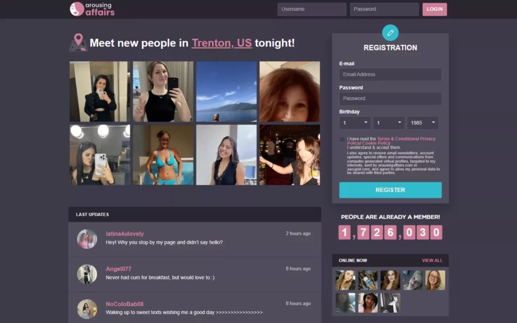 Review ArousingAffairs.com landing page