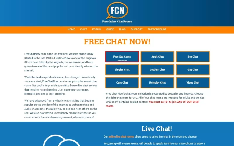 Review FreeChatNow.com landing page
