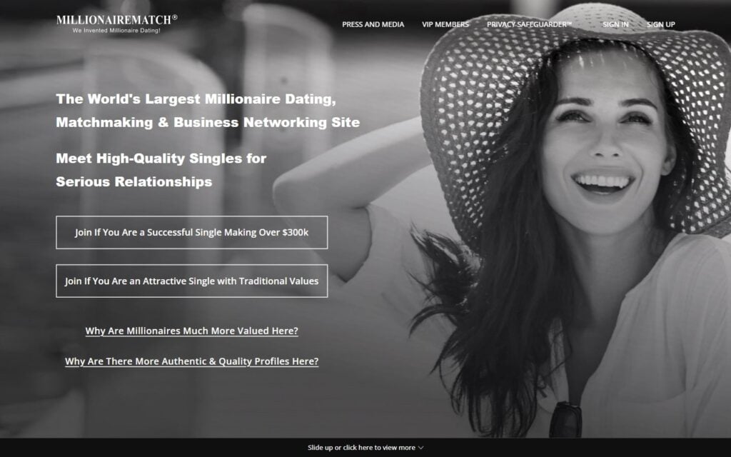 Review MillionaireMatch.com landing page