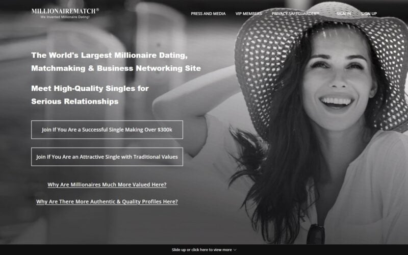 Review MillionaireMatch.com landing page