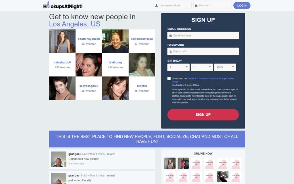 Review HookupsAtNight.com landing page
