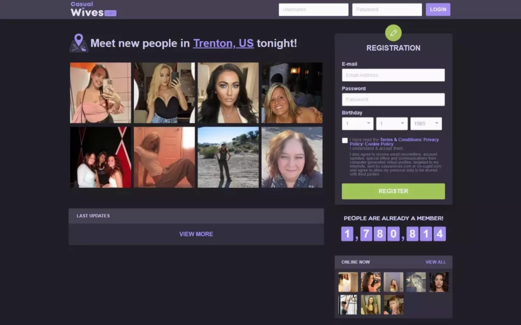 Review CasualWives.com landing page