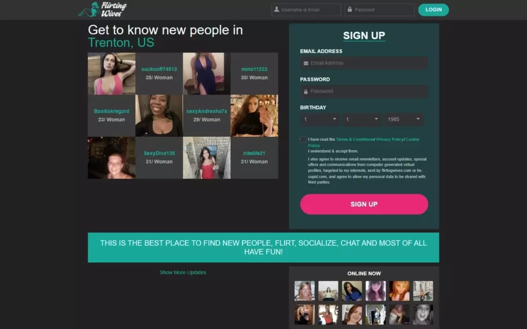 Review FlirtingWives.com landing page