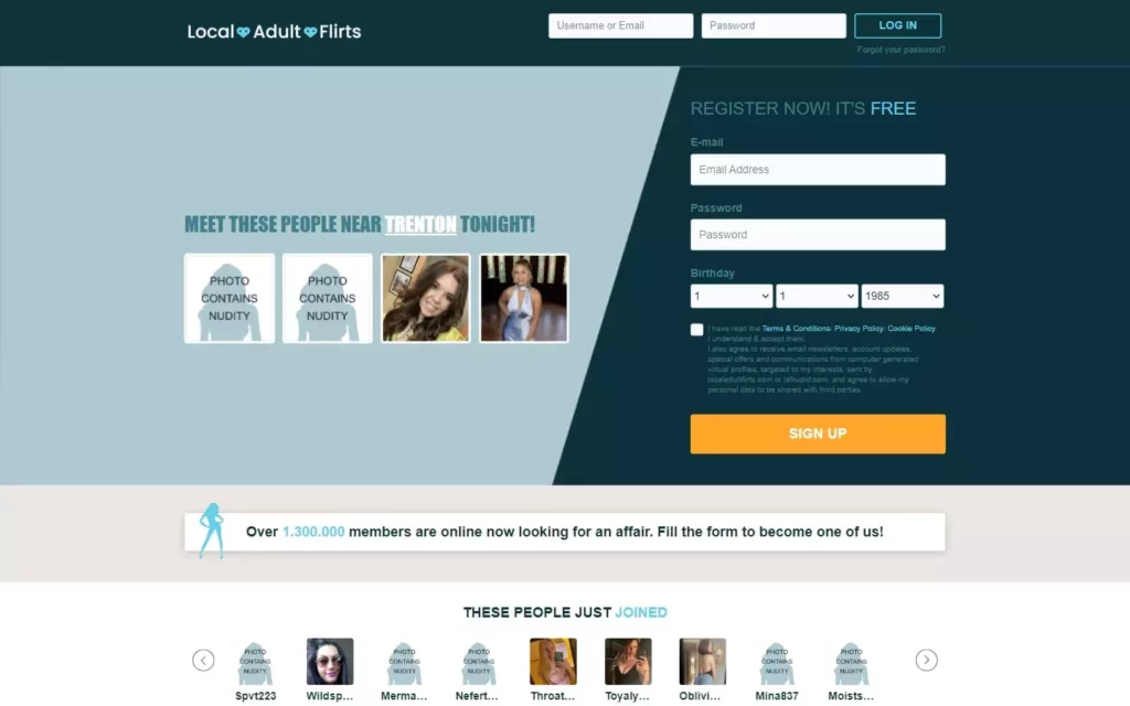 Review LocalAdultFlirts.com landing page
