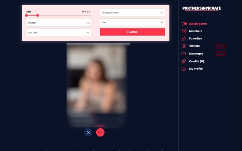 Review PartnersInPrivate.com match game feature