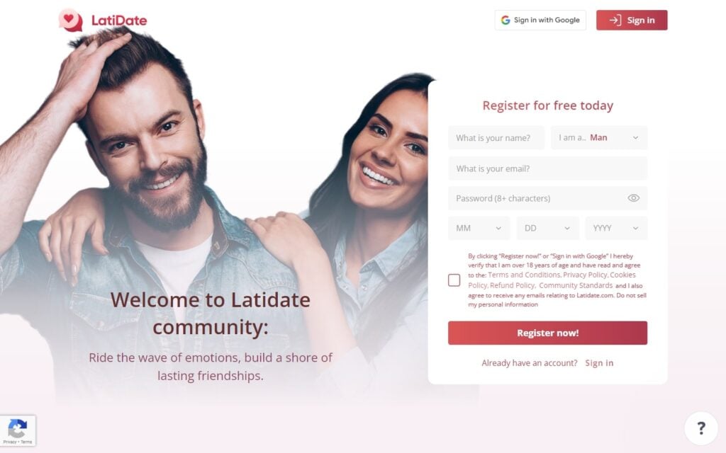 Review LatiDate.com landing page