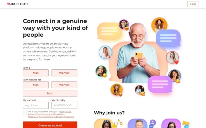 Review JuliettDate.com landing page