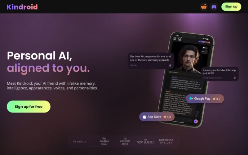 Review Kindroid.ai landing page