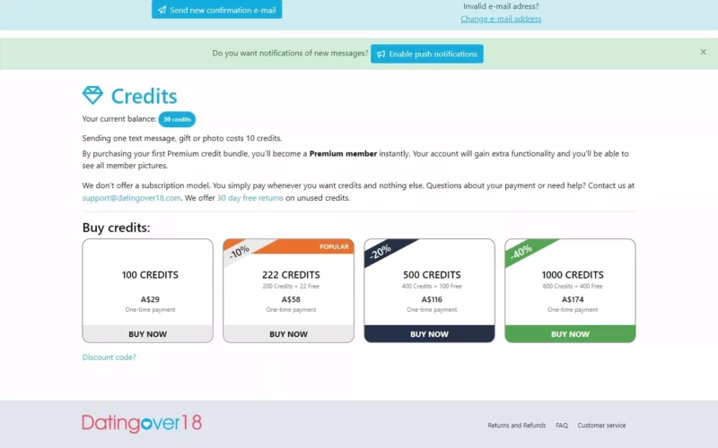 Review DatingOver18.com costs