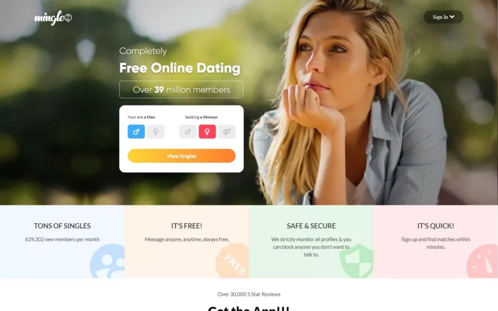 Review Mingle2.com landing page