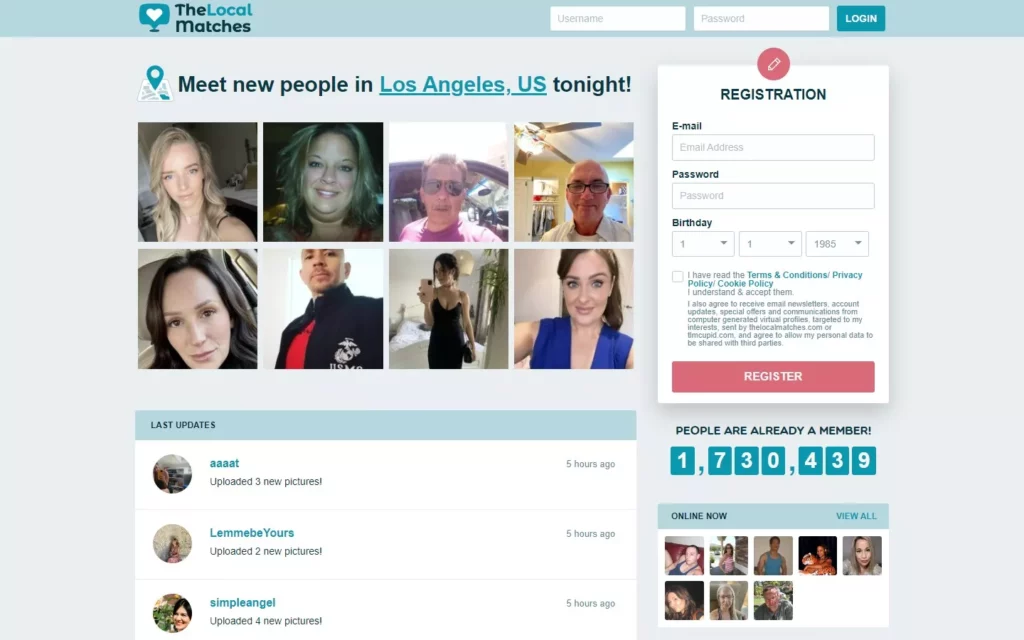 Review TheLocalMatches.com landing page
