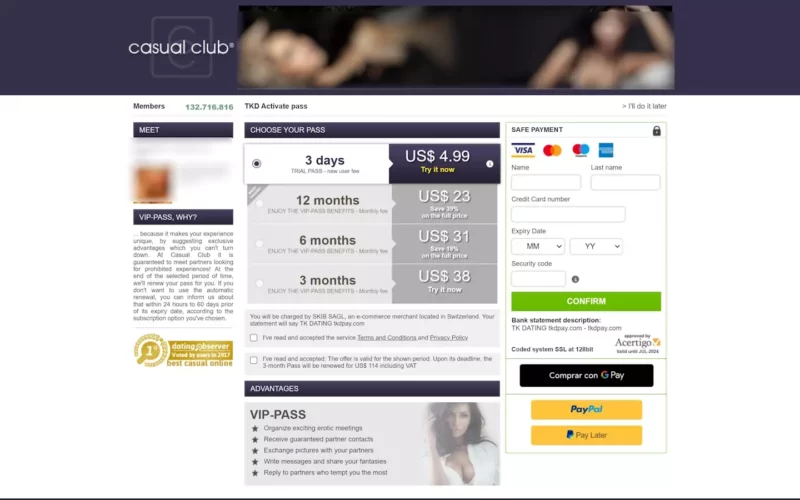 CasualClub.com payment