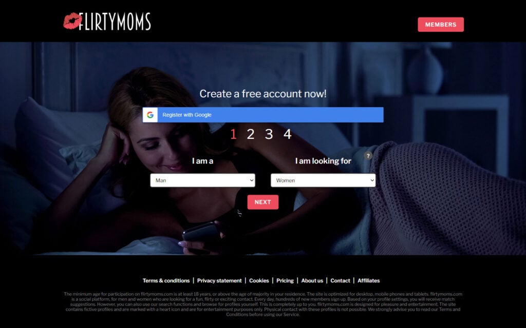 Review FlirtyMoms.com landing page