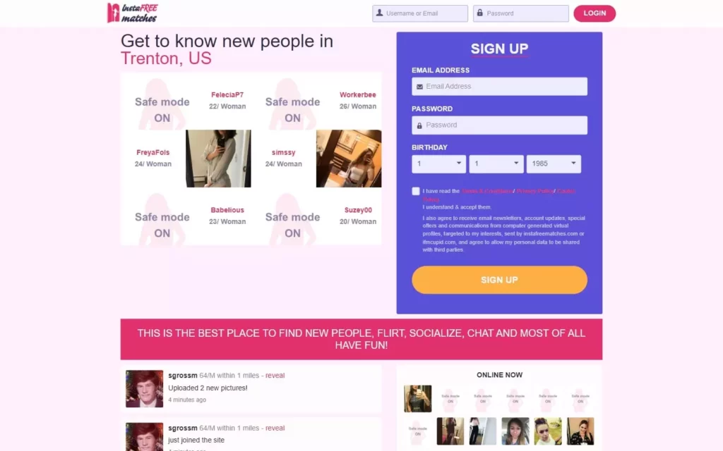 Review InstaFreeMatches.com landing page