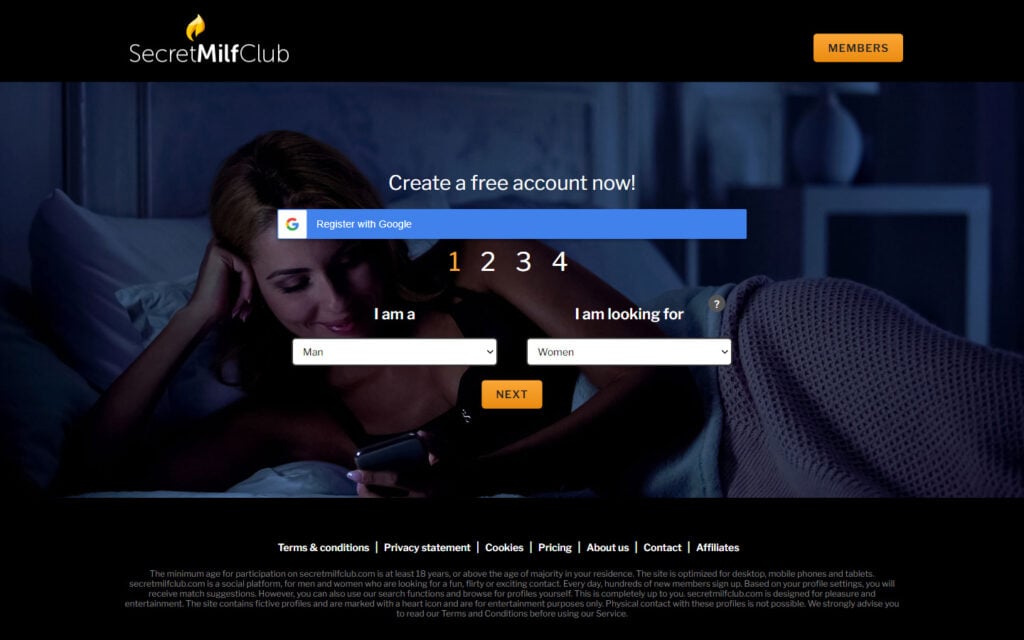 Review SecretMilfClub.com landing page